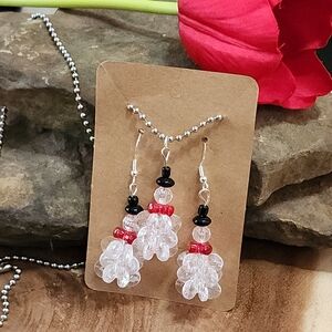 Snowman Jeweley Set With Ball Chain Necklace And Hook Earrings